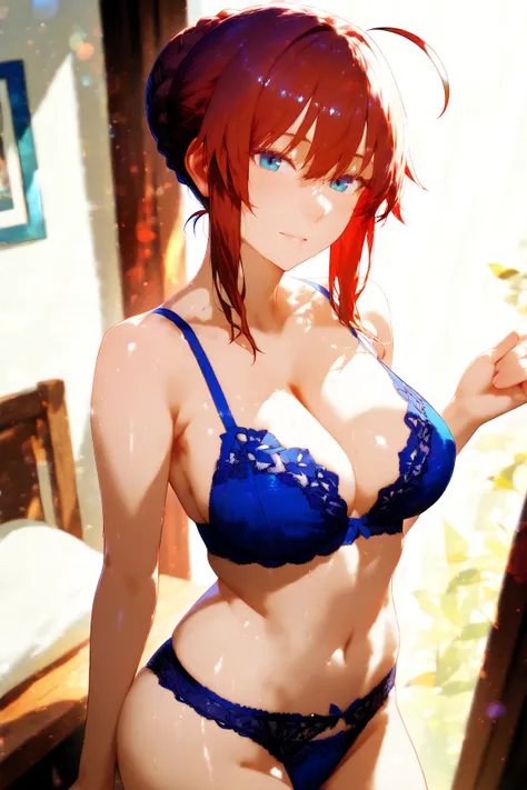 ((masterpiece)),(best quality:1.4),(realistic),(1girl),artoria pendragon \(fate\),(beautiful eyes),cobaltblue lace underwear,