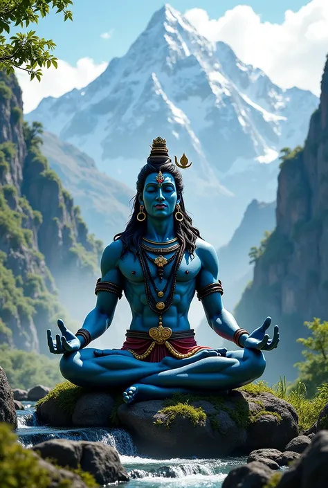 lord Shiva meditating 4k ultra real, Himalaya background