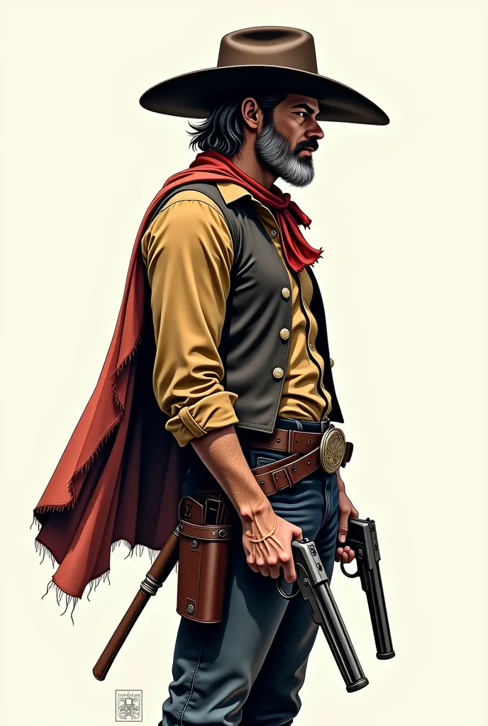 Solo, Alta resolução, Preciso, Anatomicamente correto, Fundo simples, a man in a cowboy outfit, mexican vaquero, the gunslinger, jaime jasso, western comic book style, an epic western, western comic book art, arthur morgan, the cowboy in the weird west, gu...