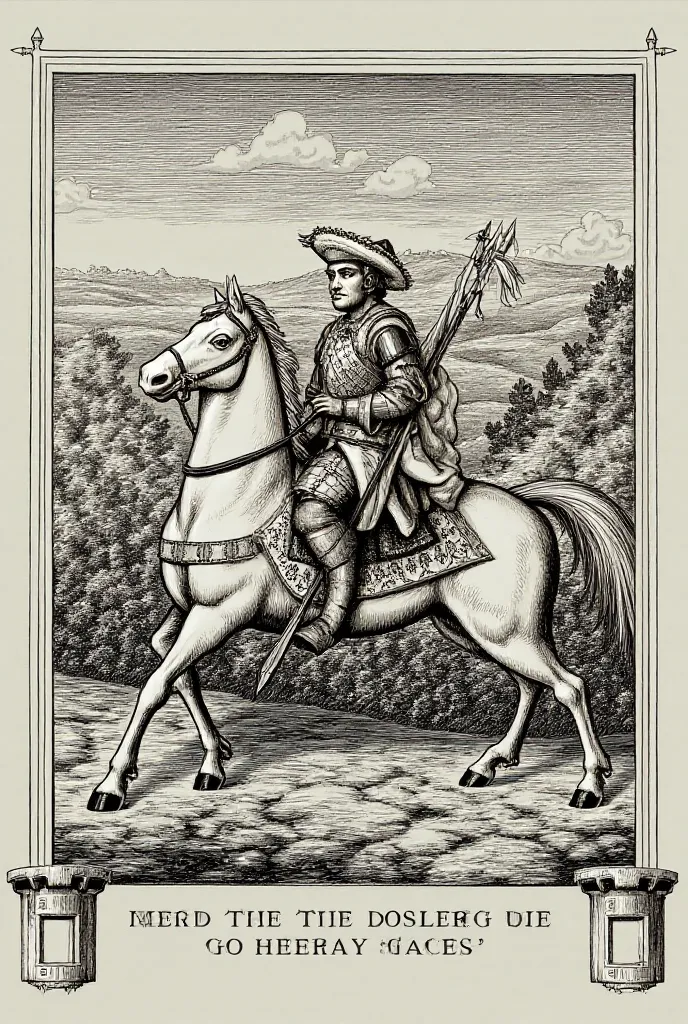 Prince on horseback with a spear , 12th century, medieval engraving