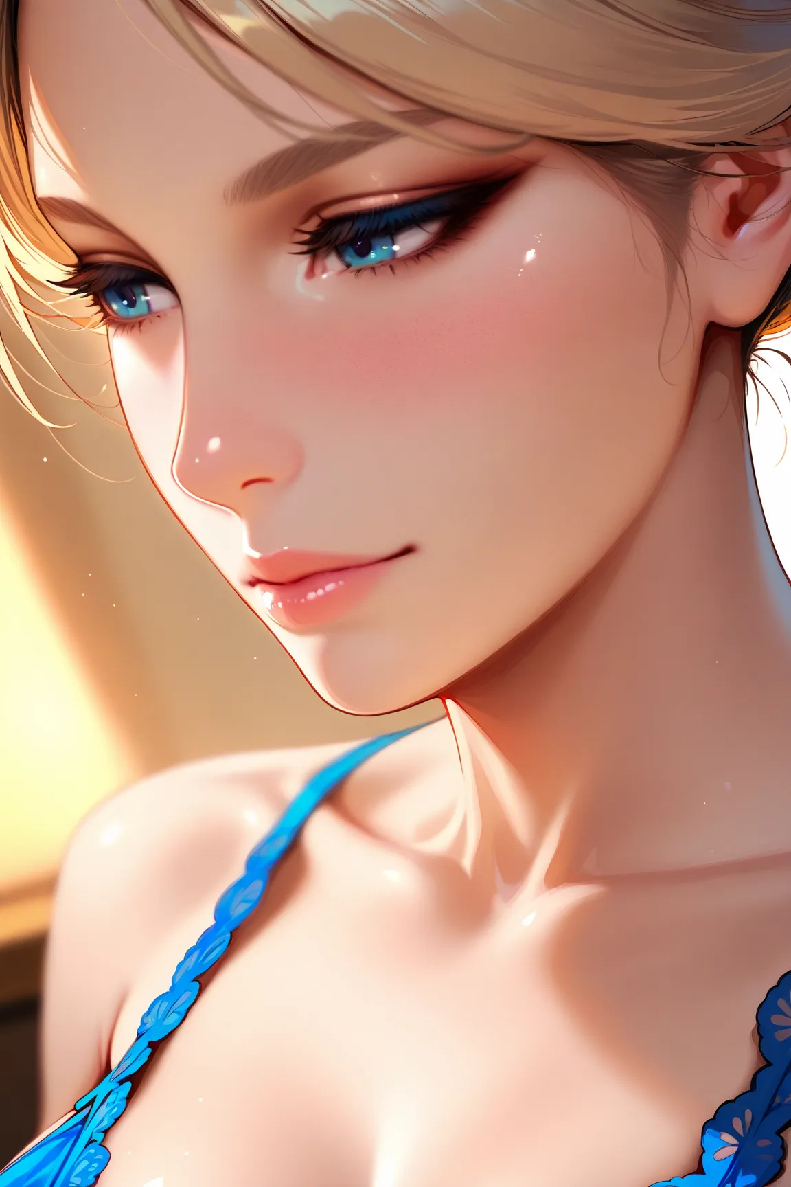 ((masterpiece)),(best quality:1.4),(realistic),(1girl),artoria pendragon \(fate\),(beautiful eyes),cobaltblue lace underwear,