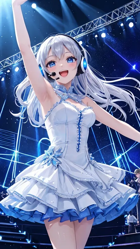 (ultra-detailed, high-quality, professional illustration:1.3), (anime-style, beautiful and elegant:1.2), (shiny vibrant colors, soft lighting:1.2)

(character:1.3), (young female idol:1.3, long flowing silver hair:1.2, deep sapphire blue eyes:1.2), (radian...