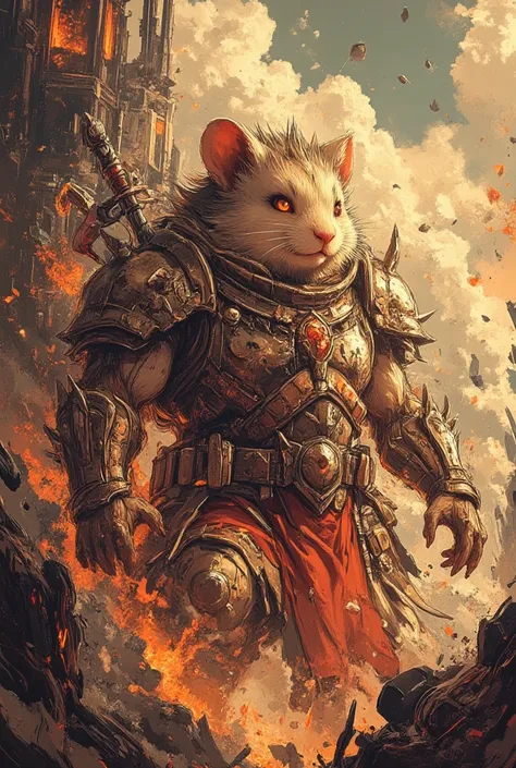 demon king hamster ,fantasy style, masterpiece, Best quality, Super Detail,4K, standing in a hellish sea of flames ,  extremely detailed 8k photo with very realistic presentation, dramatic lighting,  kinematic composition , epic fantasy scene ,fluffy,bulky...