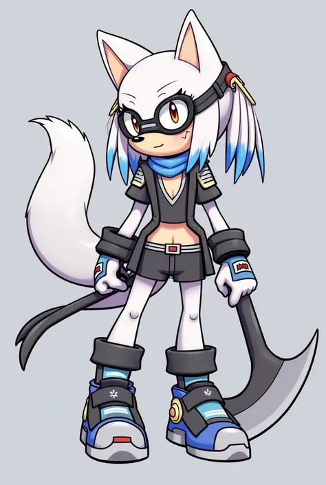 My Sonic OC Here's a visual description to get you started: - **Character Base**: Similar to Tails -  Nine tails, like a kitsune fox- **Fur Color**: White - **Under Eye Makeup**: Red - **Clothing**: y2k and apocalyptic style- **Accessories**: Goggles, doub...