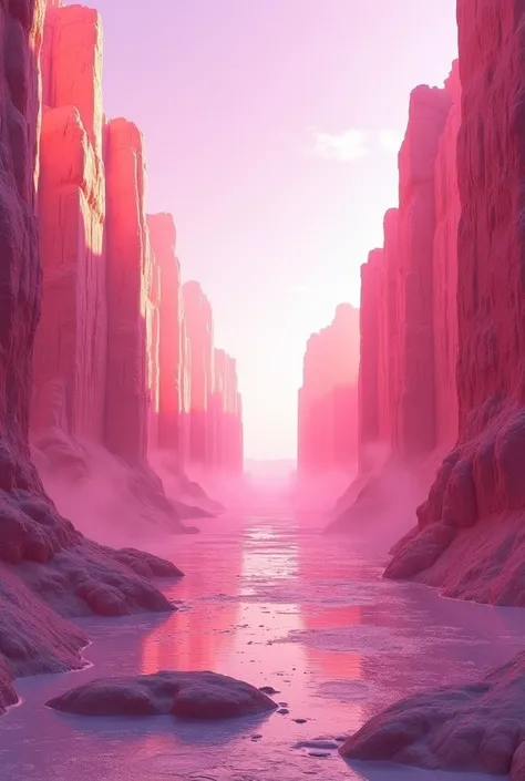 Draw pink cliffs with going into a vanishing point