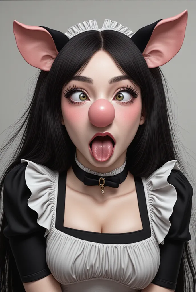 Maid outfit, no human ears, long elaborate hair, She is shocked and surprised that that smoke made her into a Pig nose, beautiful  girl with pig ears and pig nose in a maid outfit, artwork in the style of guweiz, guweiz, cute face. dark fantasy, girl with ...