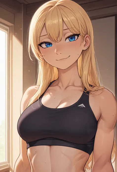 (), ((masterpiece)) , ((Best quality socks)), illustration,  Woman, Wolf,  medium breasts, upper body,  hair, sports bra,  modest blonde hair  ,  in public,