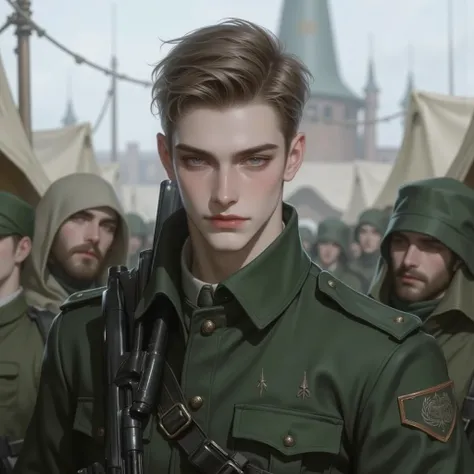 Russian man, 25 years old, soldier, teal eyes,  brunette,  short hair, 러시아 soldier, Military uniform