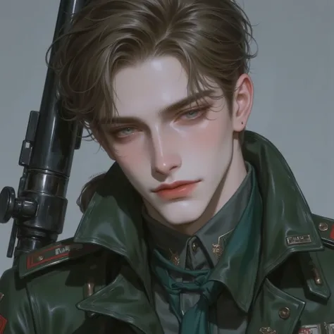 Russian man, 25 years old, soldier, teal eyes,  brunette,  short hair, 러시아 soldier, Military uniform, Close 