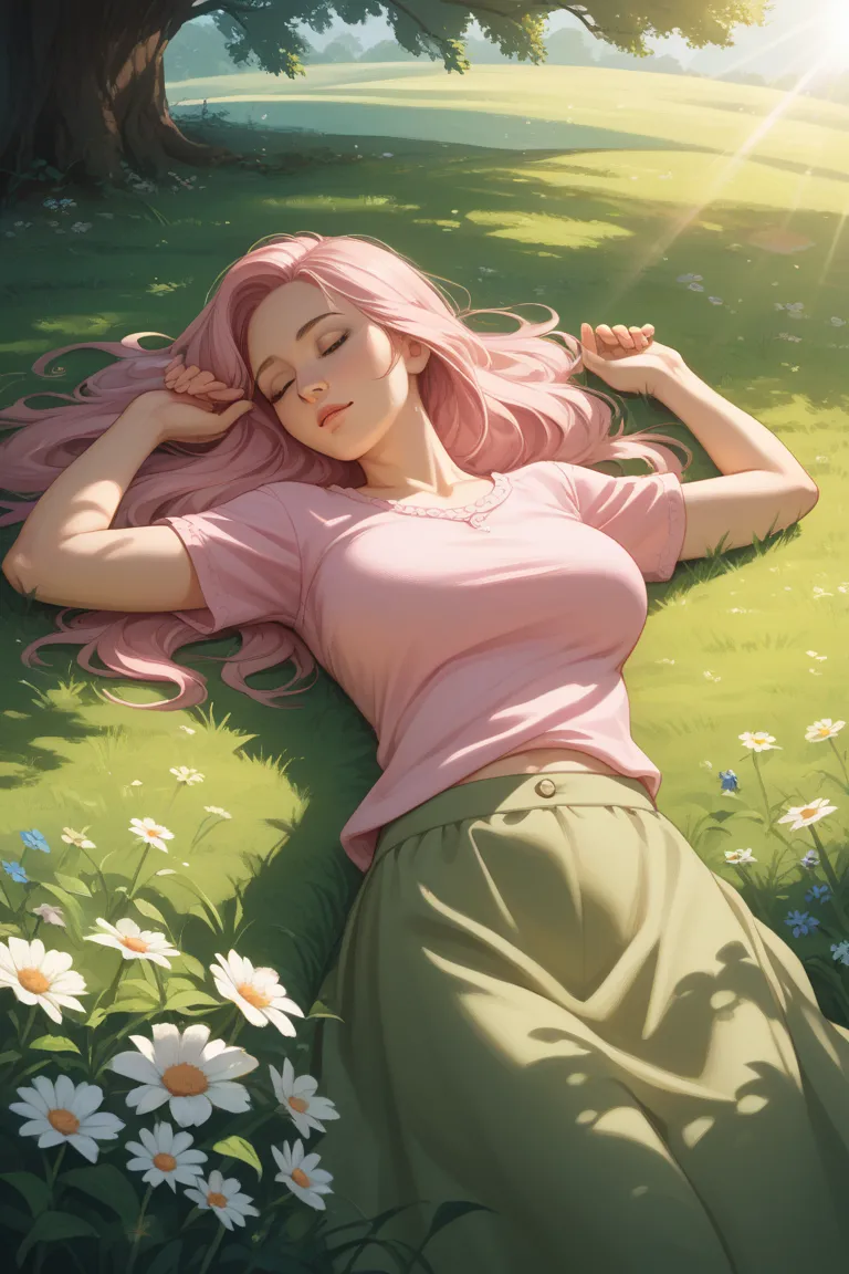 unconscious milf, pink shirt, hair