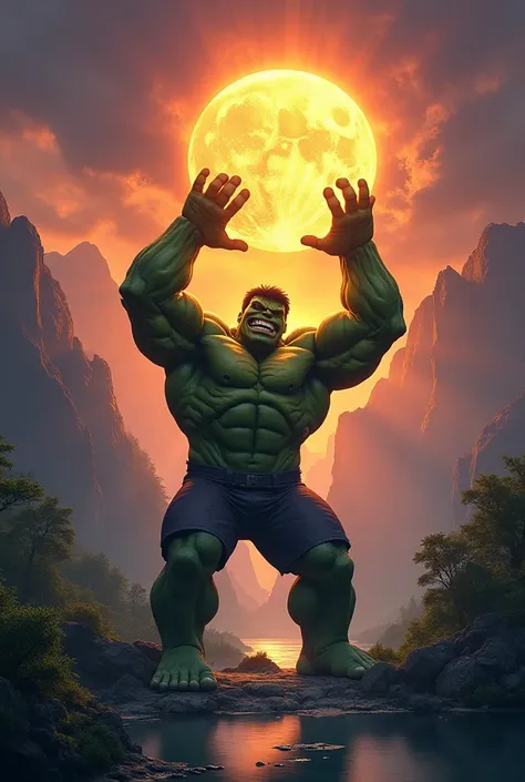 Create a scenario of the Hulk raising the Sun