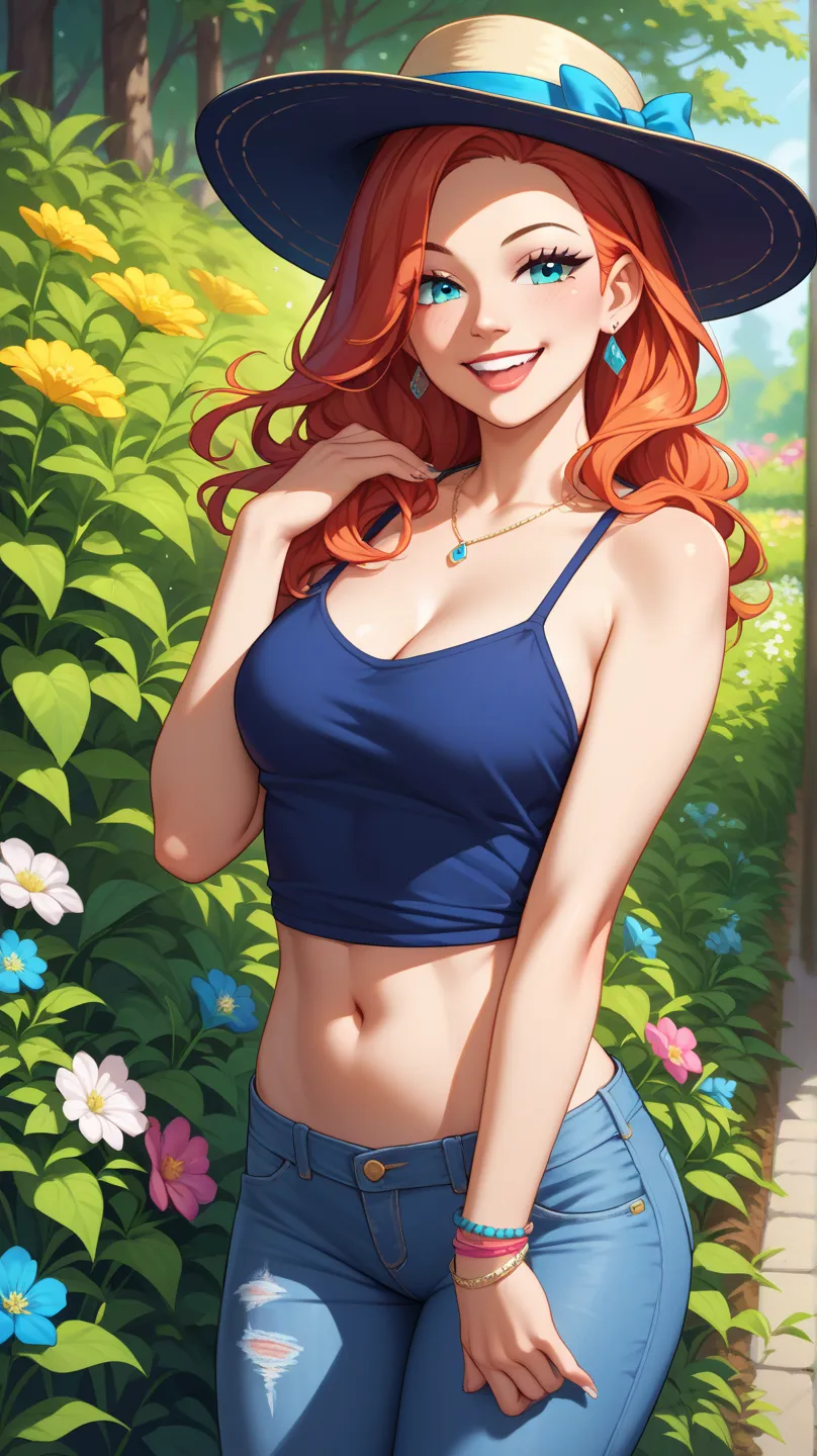 A discreet and casual image of an adult brunnet hair American woman in comic book style, smiling and appearing happy. She is dressed in casual and tasteful clothing, such as a blouse and jeans, with an aaproachable and friendly appearance. The background i...