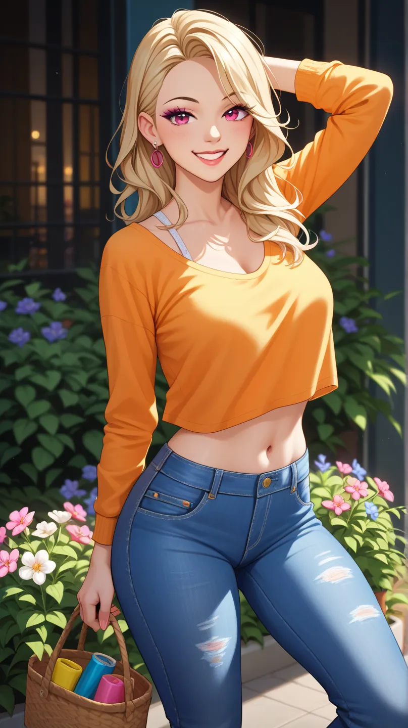 A discreet and casual image of an adult brunnet hair American woman in comic book style, smiling and appearing happy. She is dressed in casual and tasteful clothing, such as a blouse and jeans, with an aaproachable and friendly appearance. The background i...