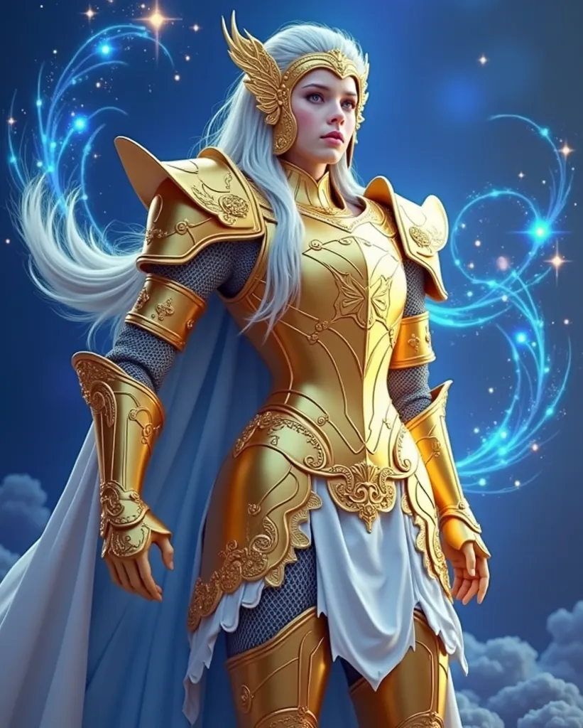  Create an image 16:9 hyper-realistic high definition , 4K detailed Golden Knight Aquarius, baby, of the Knights of the Zodiac 