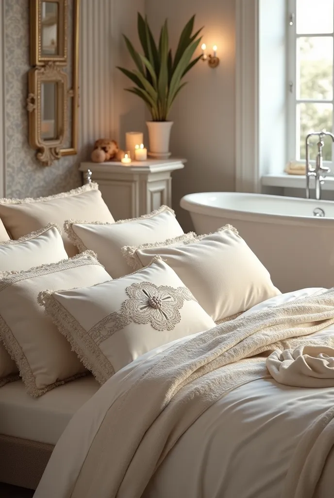 Create an image containing bedding products, Mesa, Bath and IT
