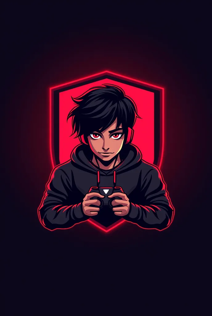 This is a gaming esports logo that features the name in a futuristic font and a neon Red color.and Boy anime avtar,The logo also has a stylized controller icon. the pogo is designed to be attractive and eye-catching ,and to appeal to gaming enthusiasts and