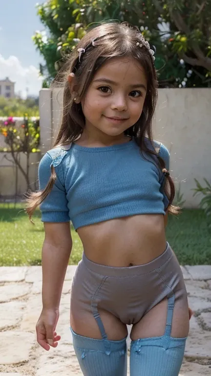 pequeño person, (((mostrando desnudo))) (((on the gardens))) luz natural, (((pequeño person 8.0))) (((pequeña 8.0))) (((pequeño))) decorative bows, beautiful smile, (((little latina style)))) (((beautiful eyes))) (((little slim build))) (((little of México...