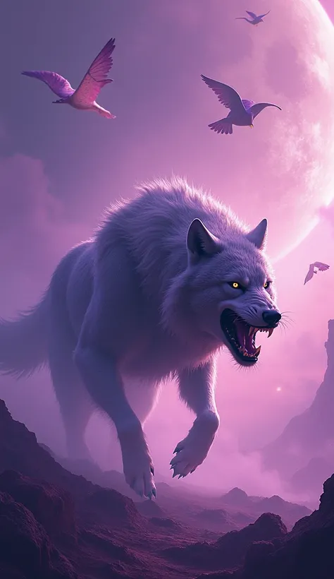  Starting from the previous image , You could make the wolf more ferocious and the space environment more violet, With kites