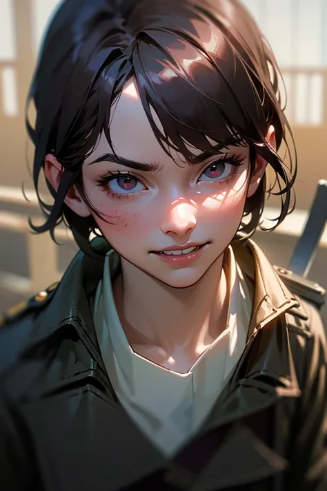 (best quality,4k,8k,highres,masterpiece:1.2),ultra-detailed,(realistic,photorealistic,photo-realistic:1.37),war,slaughter,abundant bloodstains,close-up shot,lady,long sword,gun,trench coat,beautiful face,sharp gaze,delicate,detailed,2.5D,grand,determined w...