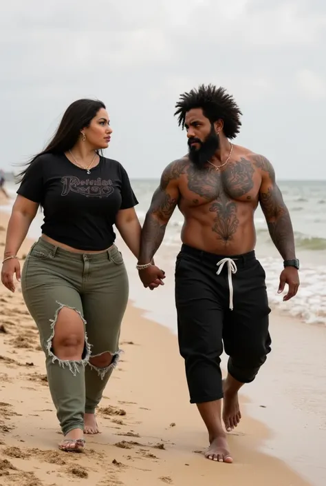 Beautiful curvy ,thick,hourglass shape, white skined,very thick,chubby nepali lady,long black hair in her 30s walking hand in hand with ((a very strong , alpha tall dark black skin, muscles rugged dark skin black,gigantic, , bulged african afro man,wearyin...