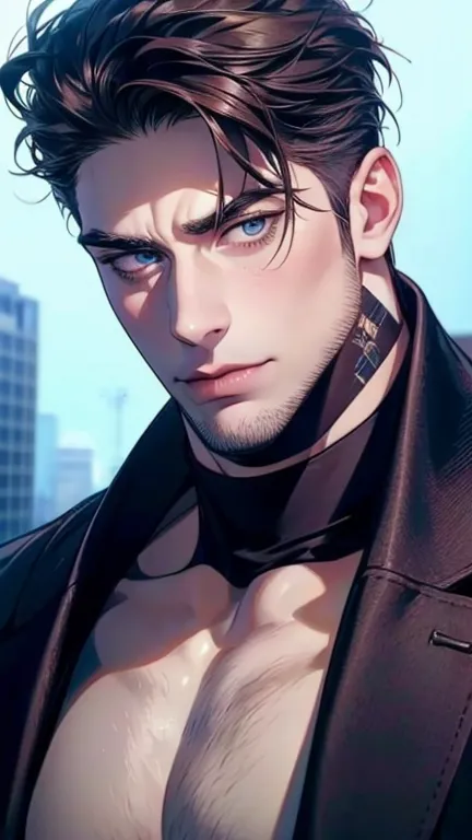 (  idiot,4K,8k,   highres,  masterpiece:1.2),   ultra-detailed,(Realistic,photoRealistic,photo-Realistic:1.37),36-year-old man,3 day beard,cute anime ,Portraits,strong,masculine,   dark hair,sharp jaw,      mesmerizing eyes      ,   perfectly combed hair, ...