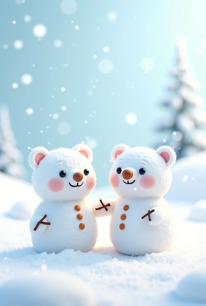 Making a picture of 2 little bears made as snowof snow like snowman