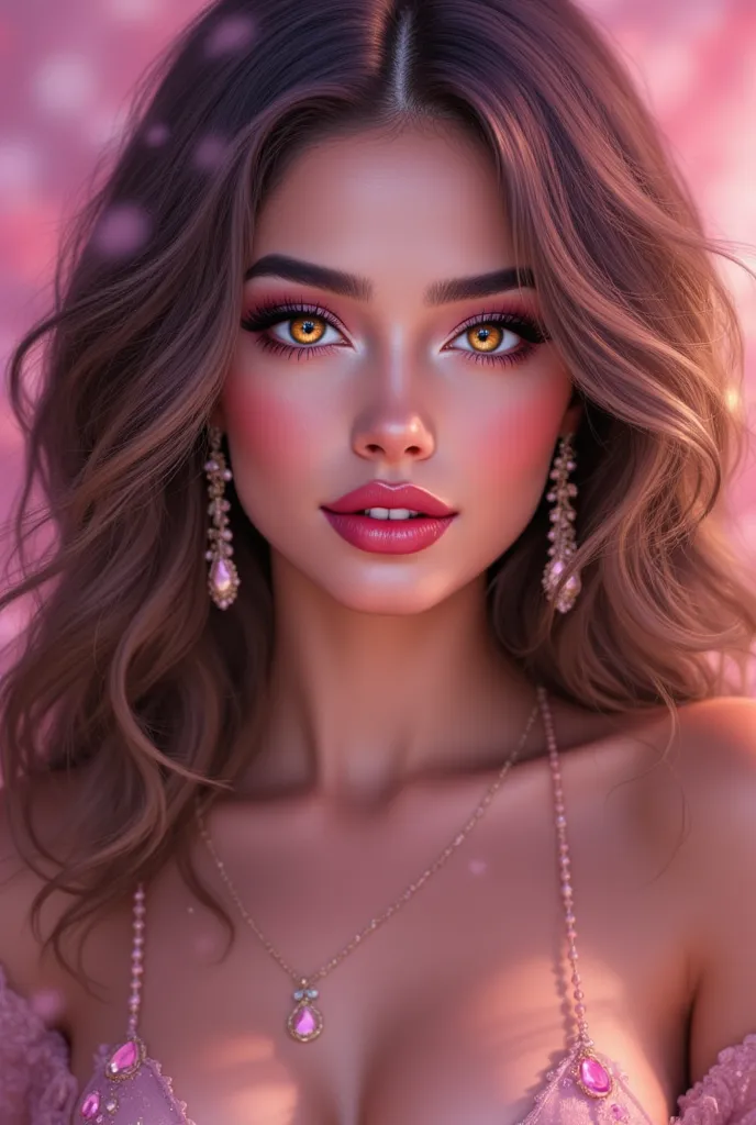 pinkfluxproultrafantasia, ((masterpiece, best quality)), a very beautiful  portrait of a fiction goddess image with a charming and smiley faceand curly long hair, pixiv illustration, masterpiece, best quality, character design, Chanel, clear facial feature...