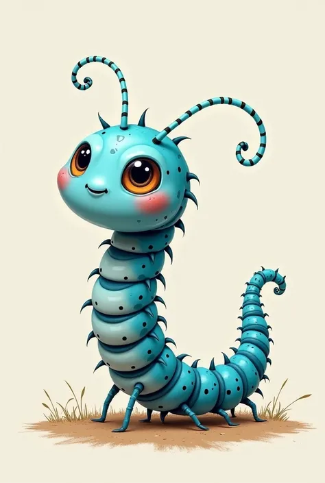 Kawai centipede animal canvas, blue with black spots,  with the phrase "go" And the name "Centipede" 
