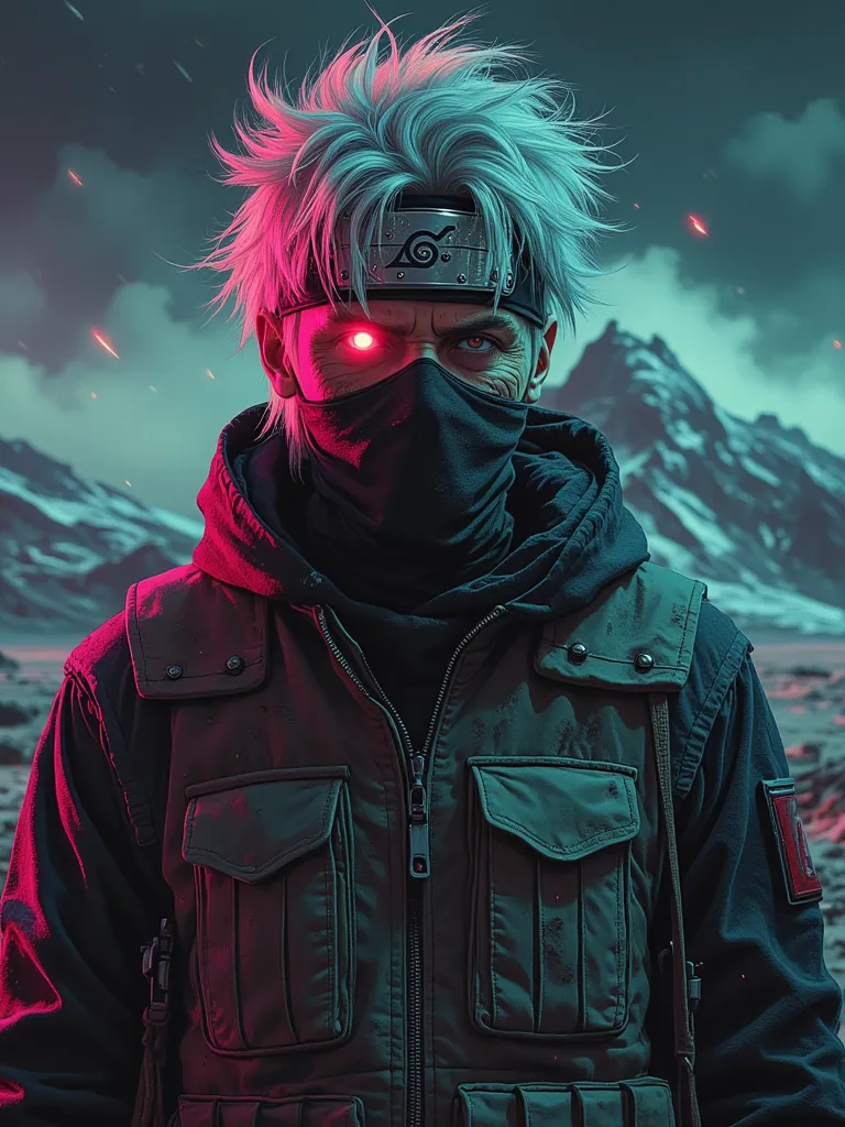 Hatake Kakashi (anime naruto) With Sharingan Desperado.  ultra-detailed, dark and vibrant climate, cinematic lighting, HD32k