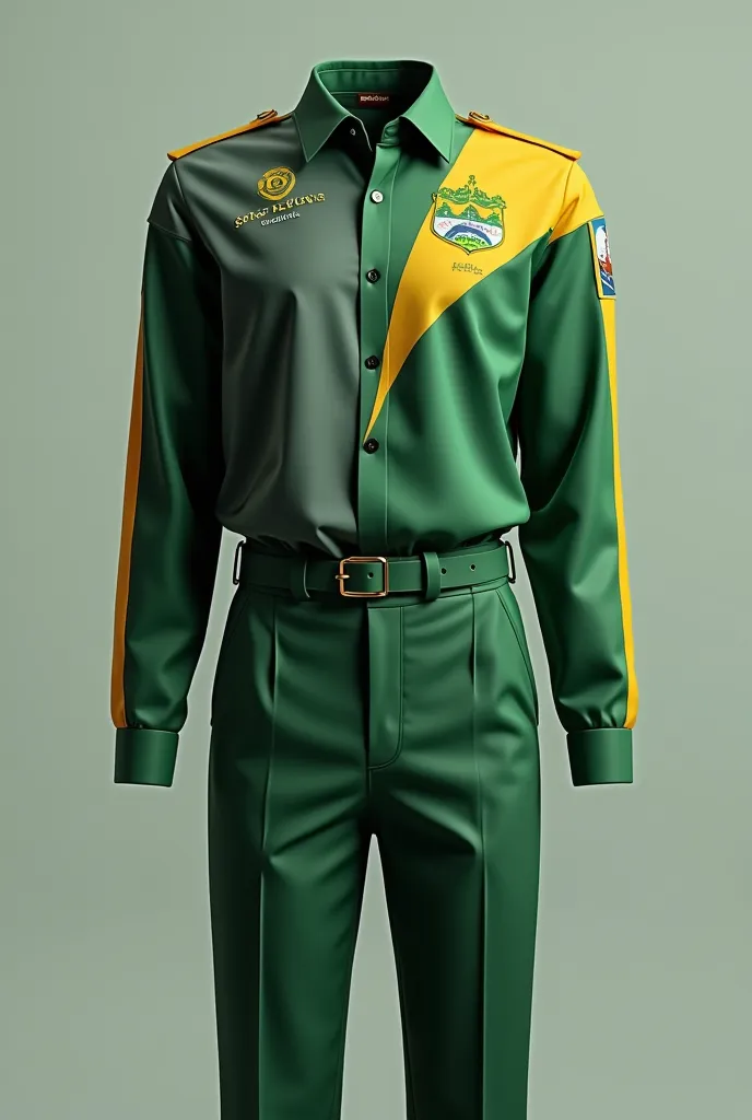 Uniform from my tourism company that has the name Brasil Turismo. Use tracks that bring an innovative aspect. Using the colors green flag, gray and golden. 