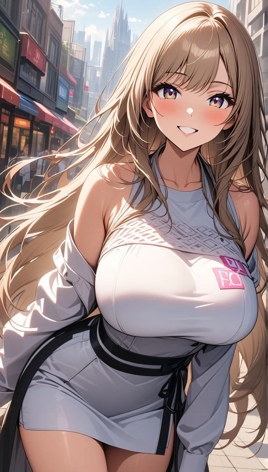      beautiful女性で、  My Big Breasts      ,    knit   , reveal,       Korean style beauty    ,       long hair,      is stylish,       Neat      、VERY BIG BIG BREASTS       :1.3、、  get dressed、 、、     beautiful、 smile、Front    、near、city