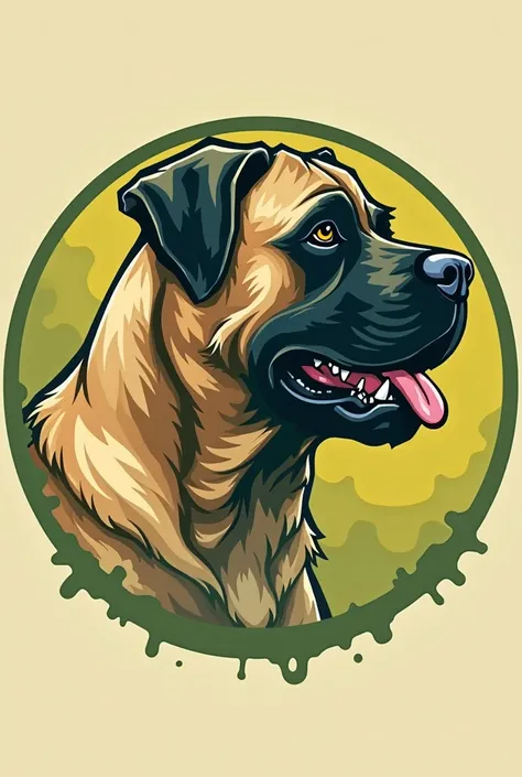 Create the logo for a cryptocurrency. You must have an English mastiff dog. May he be in profile and happy. with the tongue out. In different shades of yellow and green. Add the word CONAN. The word must be inside the circle. 