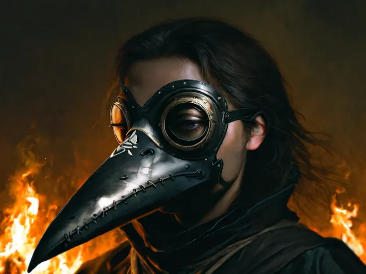 a plague doctor, stepping on zeus, fire in the background, detailed portrait, ornate plague doctor mask, stern expression, dramatic pose, ominous atmosphere, mythological scene, dramatic lighting, highly detailed, 4k, ultra-realistic, photorealistic, profe...