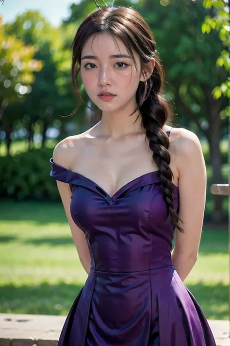 (1 lady), (Best quality at best:1.4), (ultra - detailed), (extremely detailed CG unified 16k), A Beautiful Woman with Perfect Figure: 1.4, Sharp Focus: 1.2, purple hair, very detailed, High-definition RAW color photo, professional photoshooting, amazing fa...