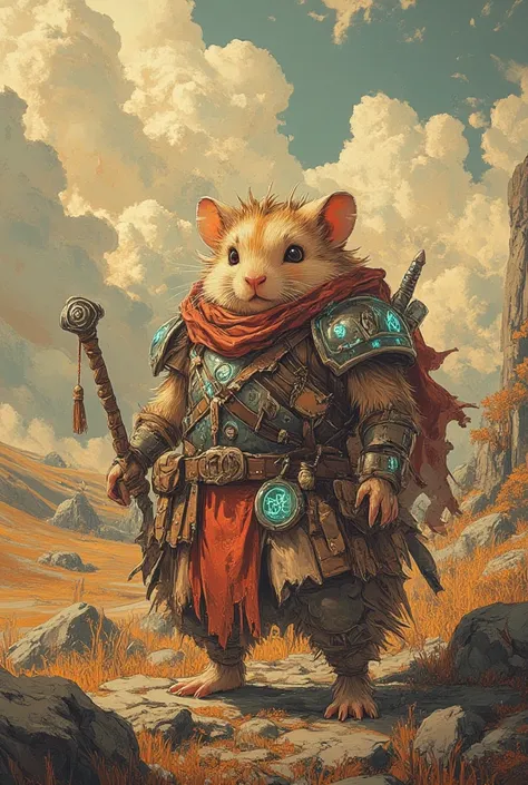 celtic warrior hamster ,fantasy style, masterpiece, Best quality, Super Detail,4K,standing in a mystical steppe,  extremely detailed 8k photo with very realistic presentation, dramatic lighting, kinematic composition, epic fantasy scene ,fluffy,bulky and b...