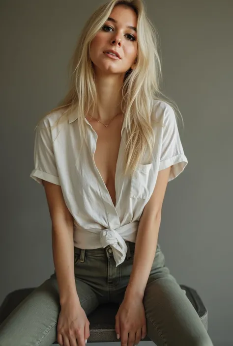 blond woman in simple clothes