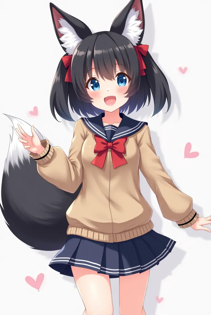 masterpiece, best quality ,high quality, detailed, ultra detailed, hyper detailed, insanely detailed, exquisite, beautiful, anime style, 8K, (anime:1.4) ,1 girl, A cute anime girl with twin tails and black hair, with red ribbons, The fluffy fur inside the ...