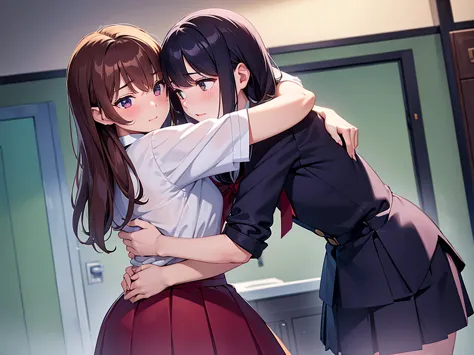 (((masterpiece))), (((best quality))), ((an extremely delicate and beautiful)), ,8k,2 girl,yuri,
hug,embarrassed,
,luxury school uniform