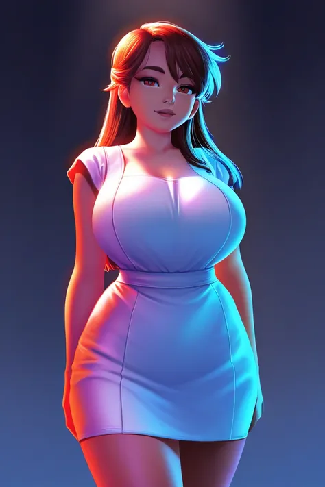 Wilma Flintstone character, very huge breasts, tiny waist, very huge hips, very huge ass, wearing her classic white mini dress, full body shoot