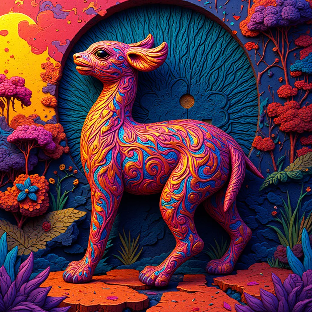 NFT 3d woodcut colorful flashy animal