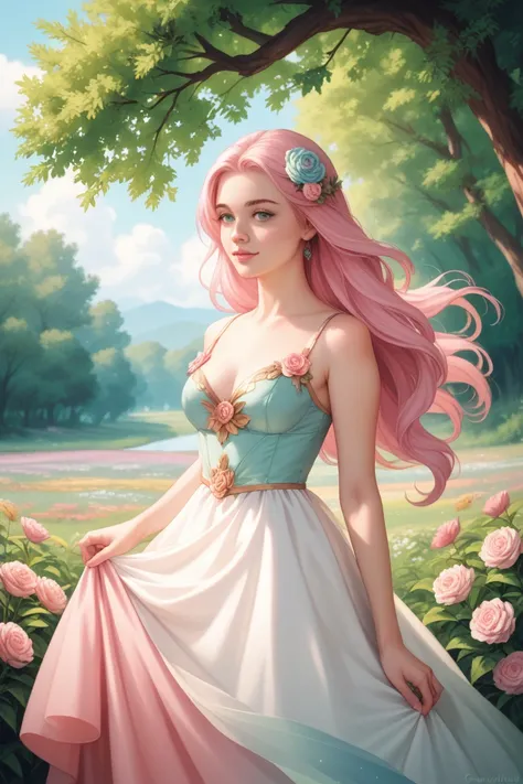 a woman with pink hair