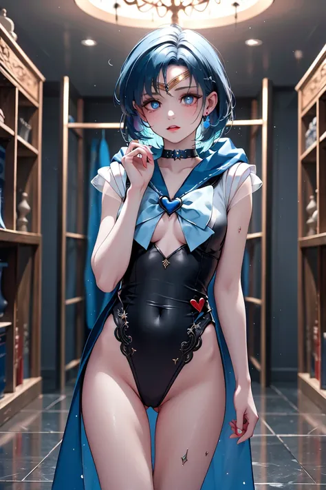 「TOP QUALITY, high definition,  Dark Fantasy Art 。 the enemy organization's brainwashing room 、 The red and black magic circle drawn on the floor shines suspiciously 。

and the justice warrior who was abducted Sailor Mercury sits at the center、is restraine...