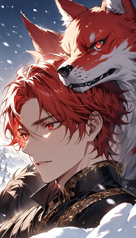 Detailed eye depiction，A male，calm，Relaxed，knight，nice，Handsome， Handsome， Red Short Hair ， Fresh Red Eyes，Delicate five-pointed detail ，delicate eyes,  Sharp Eyes ， Black Western-style clothing ， With gold decoration on clothes， Western fantasy， perfect h...