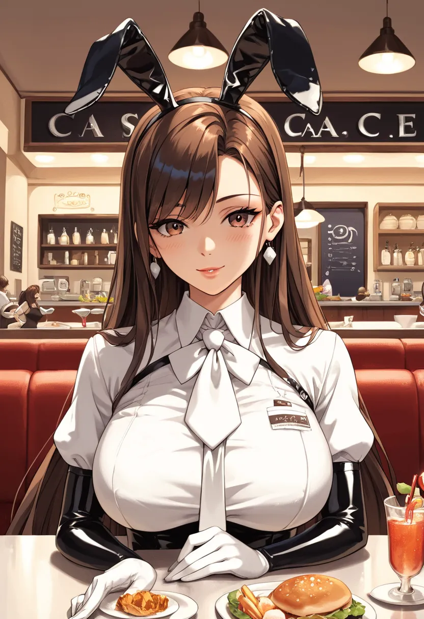 score_9, score_8, score_7, score_6,     source    _      animated, 1mature_FE, 1 brunette woman, piel oscura,  flirty look,  dark brown hair,   very long hair,   brown eyes ,   black latex suit ,  black rabbit ears,  white shirt, white tie,   white gloves,...