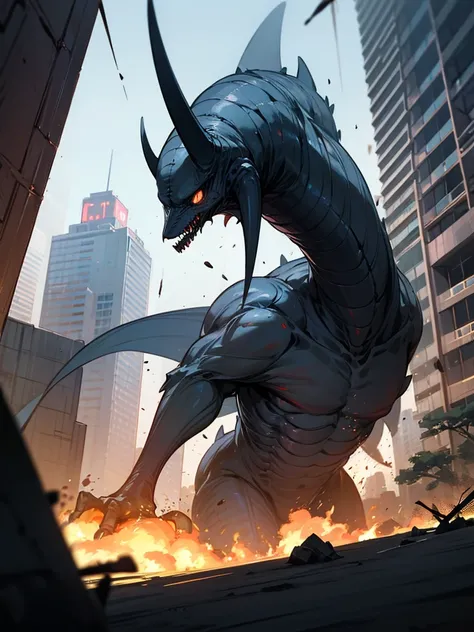 giant scary alien monster destroying city