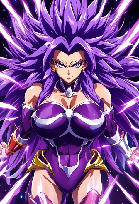 Super Saiyan 4 Female, Purple Fur, Surrounded By Rainbow Aura, Busty