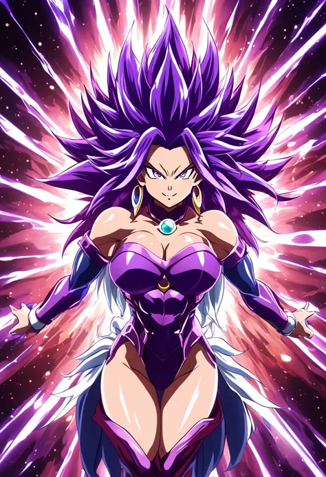 Super Saiyan 4 Female, Purple Fur, Surrounded By Rainbow Aura, Busty