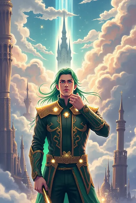 A young adult Tom Hiddlestone, meticulously rendered in the iconic art style of Square Enix, embodying the role of Loki, the God of Mischief from Norse mythology. With his signature mischievous smile, piercing eyes, and flowing emerald-green hair, he stand...