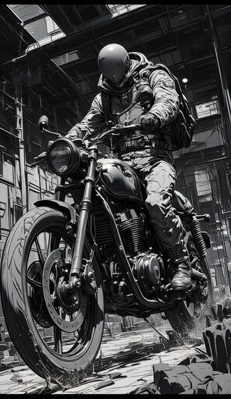 monochrome design motorcycle poster, Cartoon inspired by Katsuhiro Otomo,   trending on pixiv, chest, Akira's motorcycle, Akira motorcycle, Akira art style, Akira japanese art, Akira artstyle, Akira vibes, 19xx :2 Akira movie style : 8, Akira style illustr...