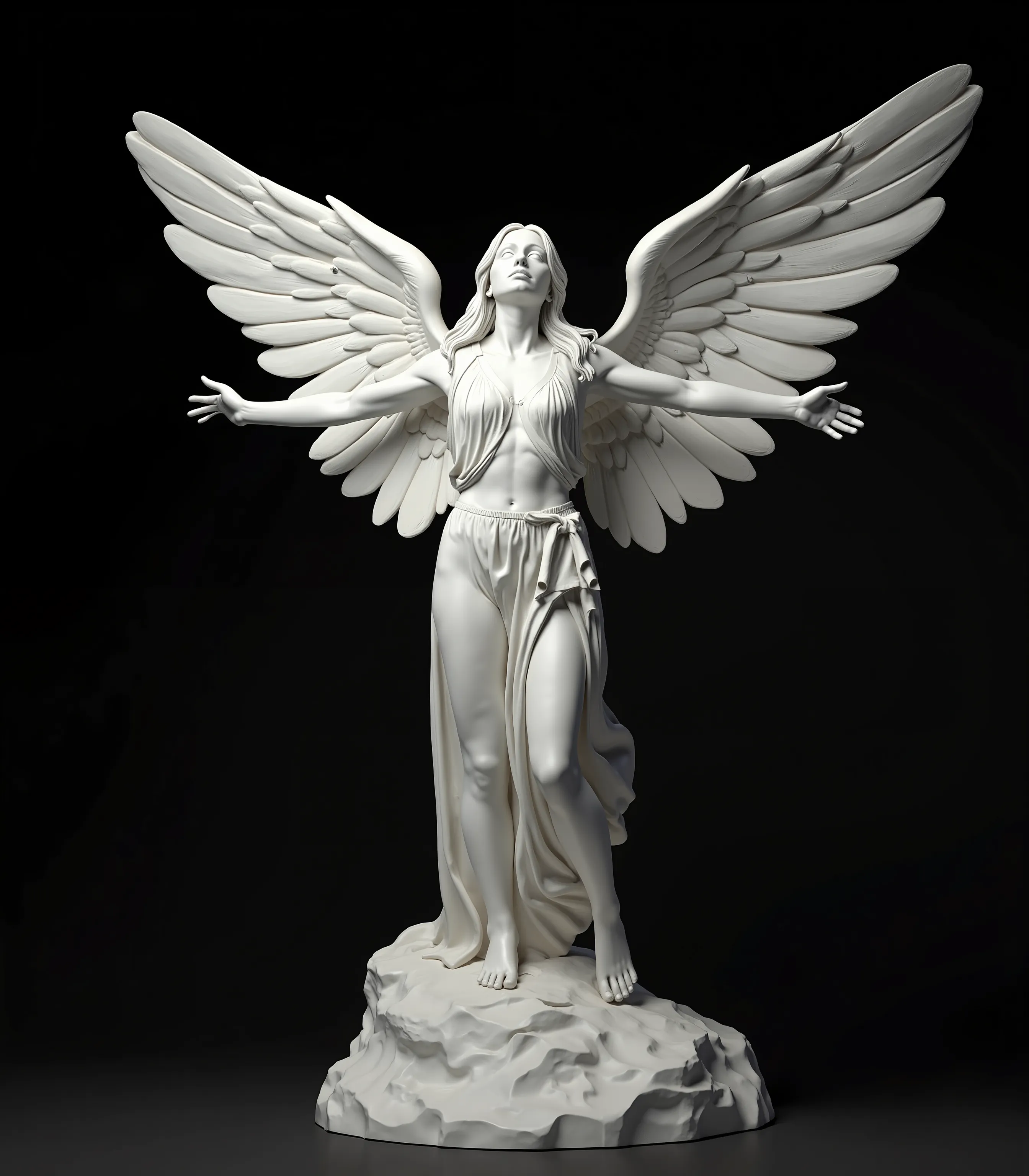 ZBClay model of a sculpture of <lora:ZBClay model of a gray sculpture of - An angel from heaven that has taken a physical form to appear on earth.Full body form, Life size full length statue, against a flat black background. Take your time.  iconic style. ...